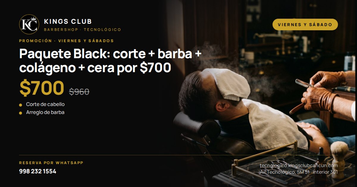 Paquete Black: corte + barba + colágeno + cera por $700
